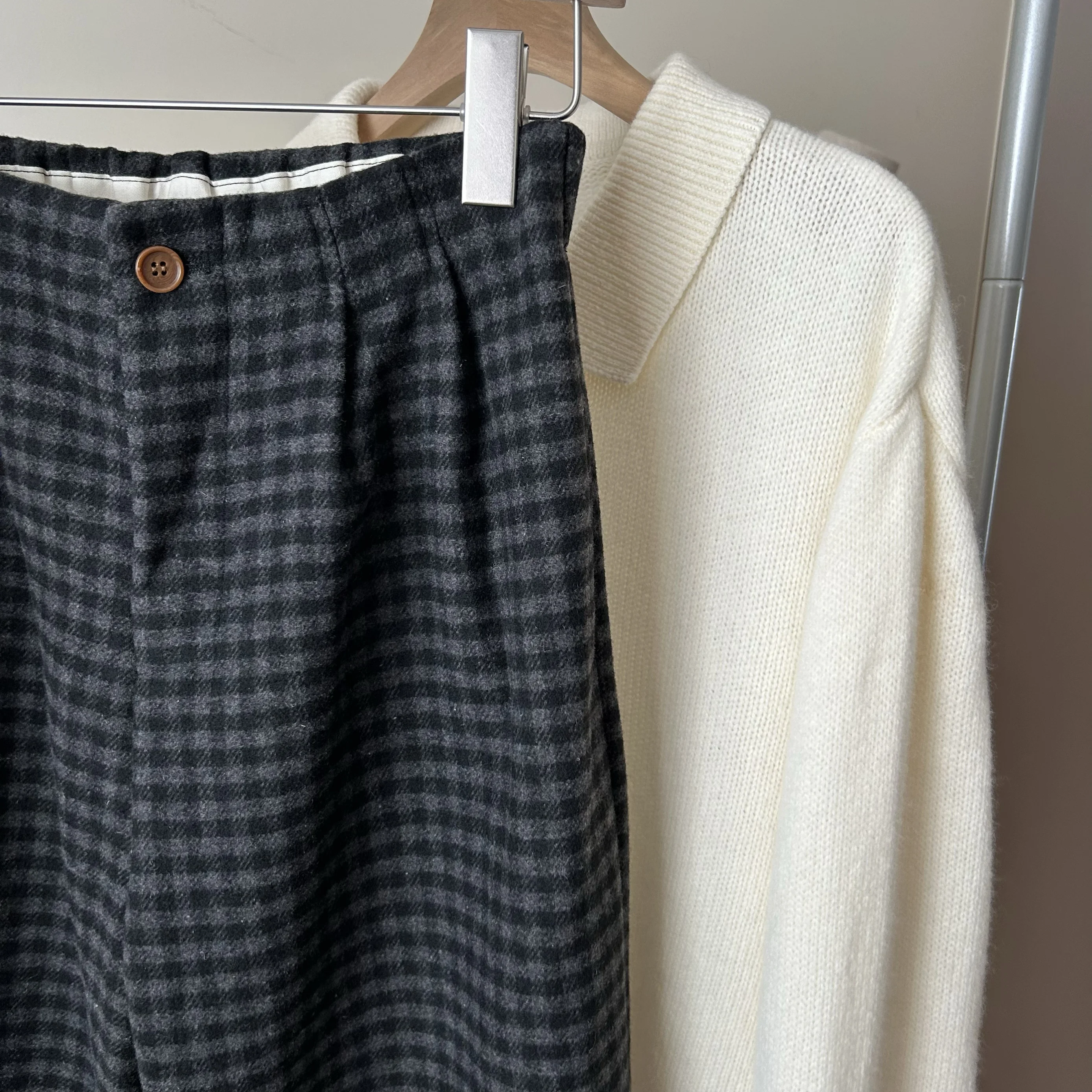 

Korean Sle Plaid Woolen Straight Leg Pants Women's Versatile Small Size Casual Nine Point Wide Leg Pants No Return No Exchange