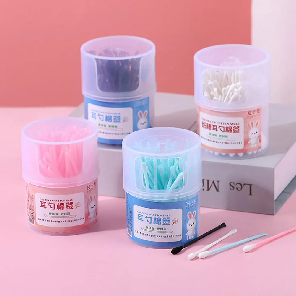 4 صناديق أذني أعواد قطنية ذات رؤوس مزدوجة آمنة صديقة للبيئة للبالغين مسحات قطنية للصرف الصحي اليومي أدوات تنظيف الأذن