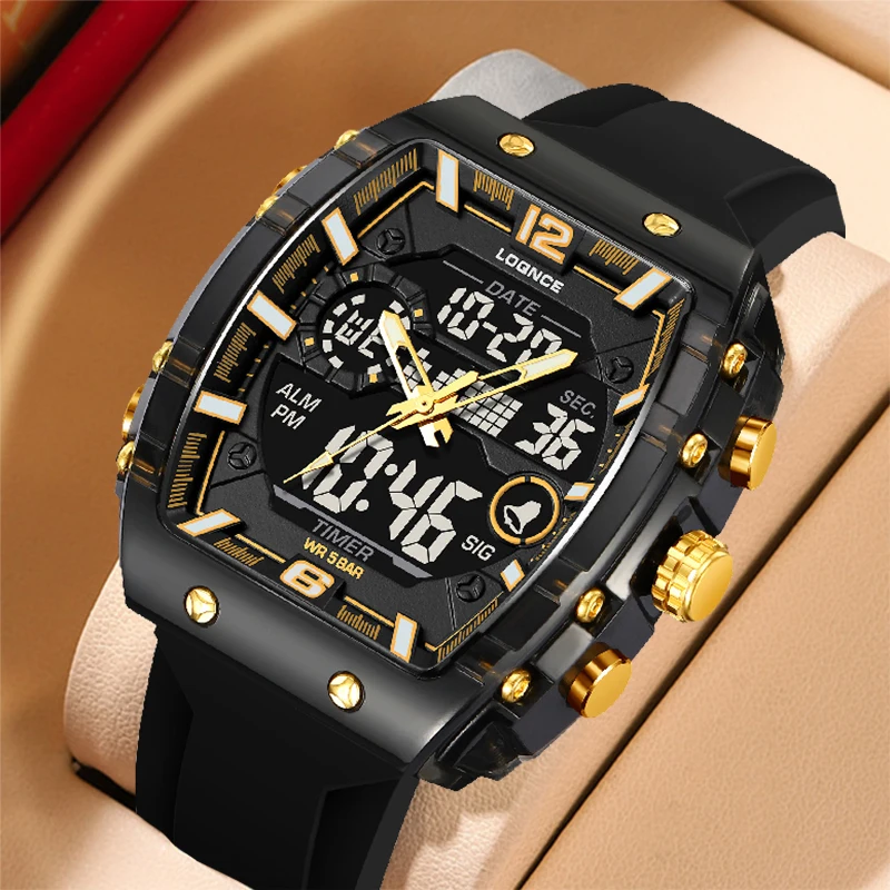 

2025 High Quality Men Dual Display Watches For Men Wrist Watches Quartz Chronograph Silicone Band Male Clock relogio masculino