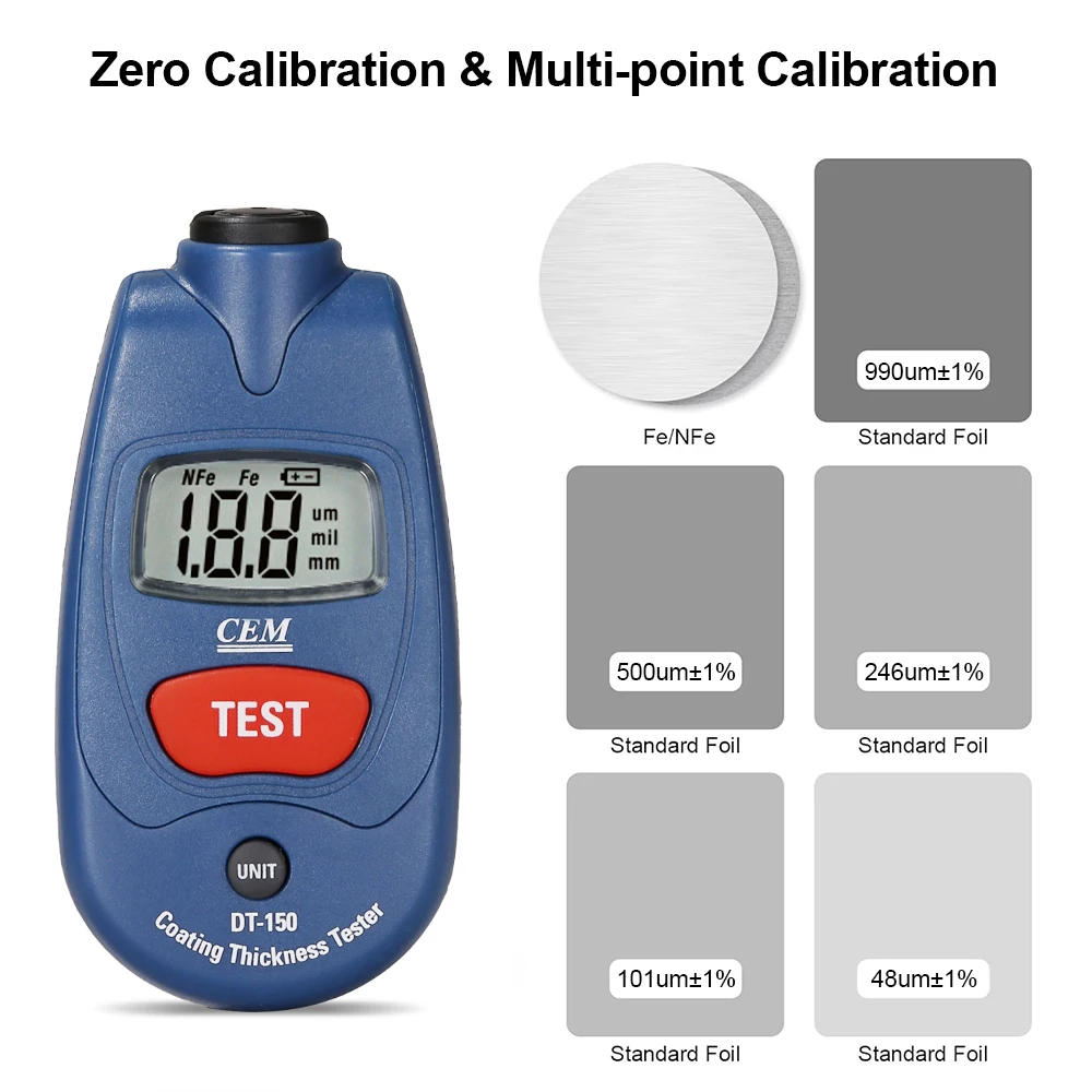 Imagem -03 - Cem-digital Paint Coating Espessura Tester Dt150 Medidor Espessura Metal Medição Atacado