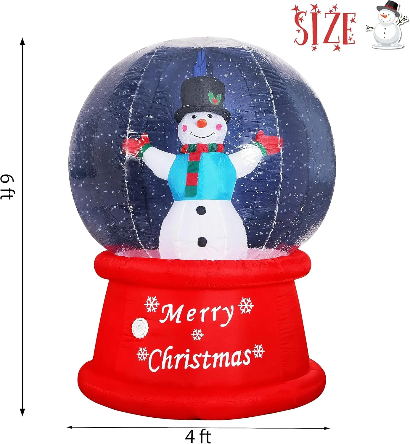 Boule à neige gonflable avec musique, bonhomme de neige, souffleur d'air, lumière LED lumineuse, extérieur de vacances, 6 pieds