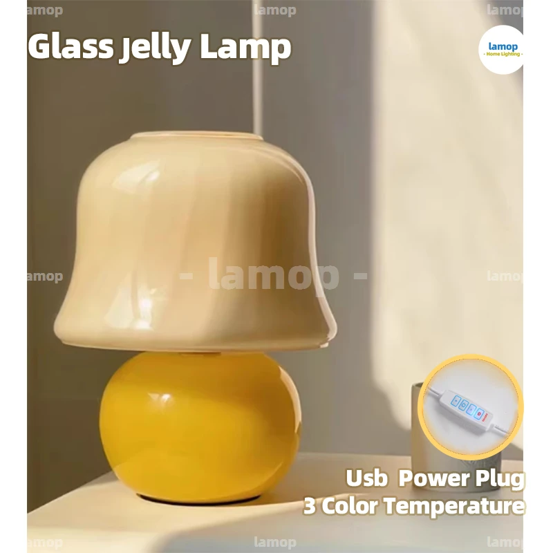 Murano Glass Two-part Jelly Table Lamp Soft Light Diffusion Cream Style Furnishing Light For Apartment Dresser Display