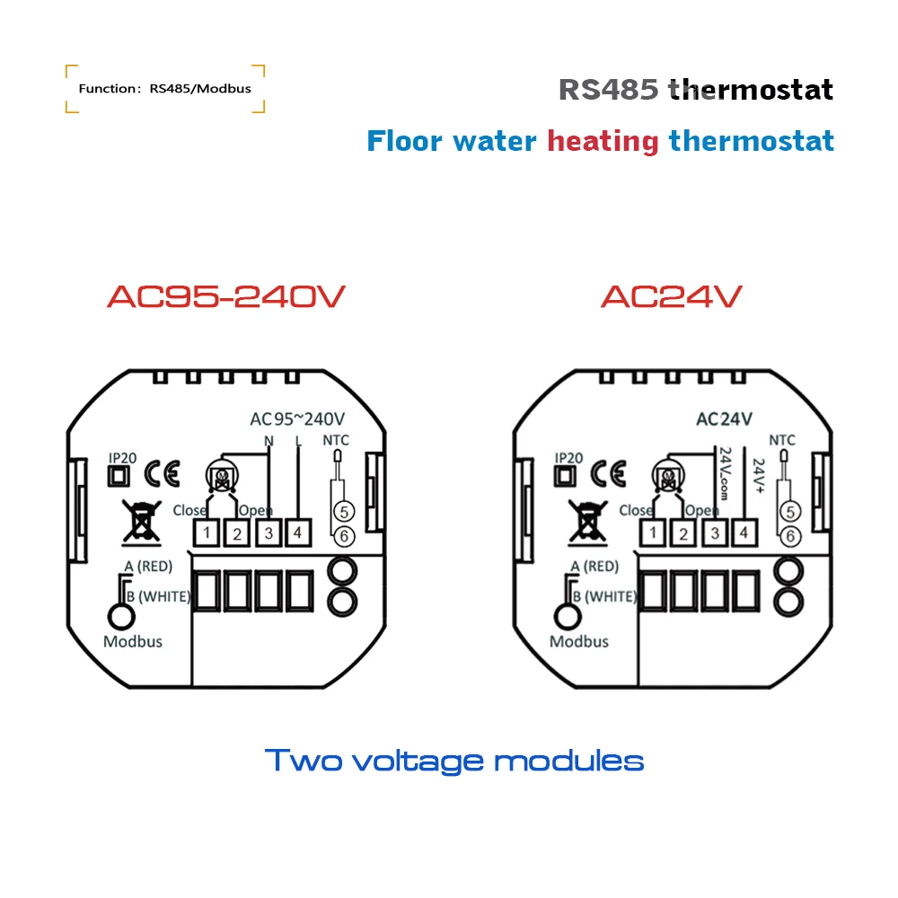 Sıcak zemin Modbus RS485 termostat su ısıtma için, akıllı sıcaklık kontrol cihazı 220V,24VAC isteğe bağlı