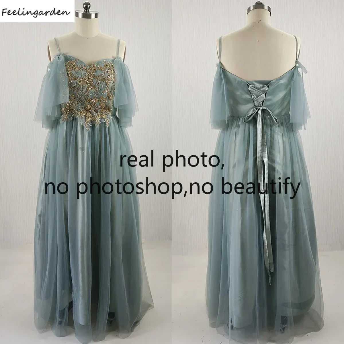 

Feelingarden Вечернее платье Real PHoto по индивидуальному заказу, зеленое тюлевое платье на шнуровке трапециевидной формы длиной до пола, женское вечернее платье больших размеров R019