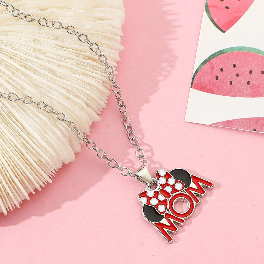 قلادة ميني ماوس بحروف 'MOM' مع قلادة على شكل فيونكة، إكسسوار مجوهرات أنيق هدية الأم العصرية #4