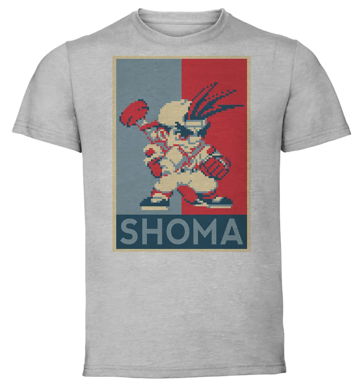 T-Shirt Unisex Grey Propaganda Pixel Art Rival School Shoma