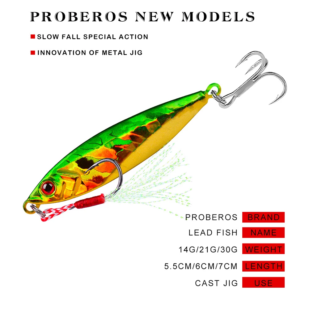 Proberos 5pcs Metal Jig Fishing Lure Weights 14g 21g 30g Trolling Hard Bait Bass Fishing Bait Tackle Trout Jigging Lure Jigs Sal - view 3
