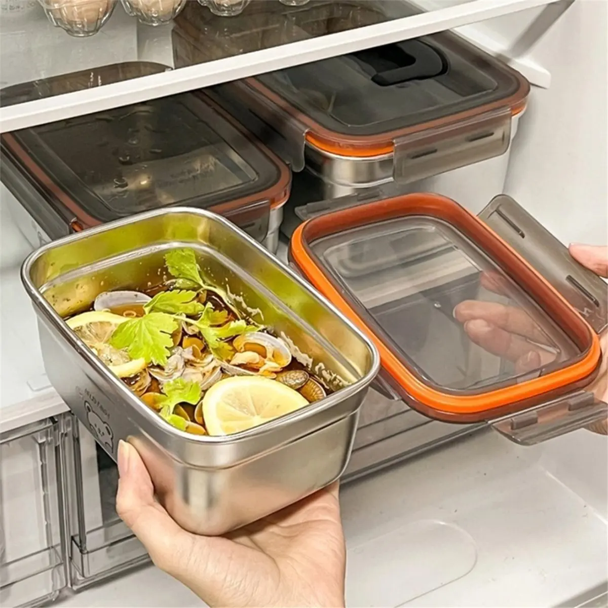Large Capacity 304 Stainless Steel Food Storage Container Sealed Refrigerator -Keeping Box for Fruit Vegetable Meat