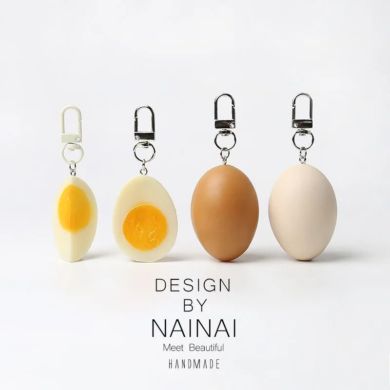 1PC Boiled Egg Key Chain Simulation PVC Bag Pendant Funny Food Keychain Creative Egg Keychain Bag Decor