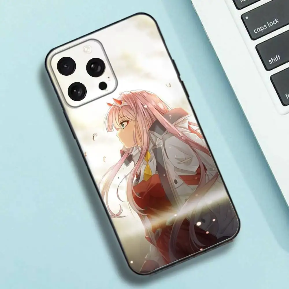 حافظة هاتف Zero Two Anime لهاتف iPhone 16e,16,15,14,13,12,11,Pro,X,XS,Max,XR,Plus,غطاء أسود ناعم صغير