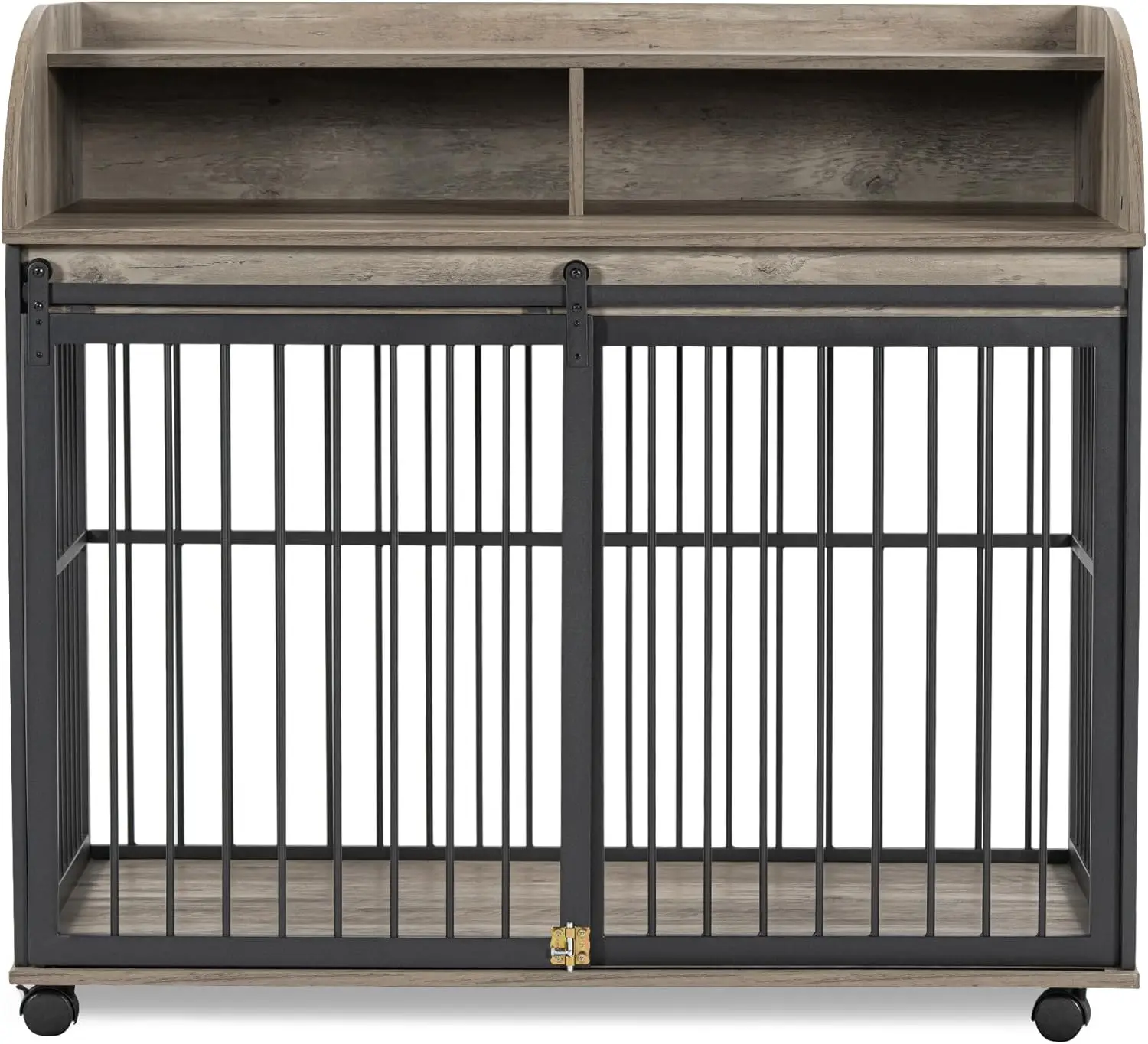 أثاث على شكل صندوق للكلاب مقاس 44 بوصة مع باب حظيرة منزلق، وطاولة نهاية لبيت الكلاب الخشبي الداخلي مع رف تخزين، وقفص للكلاب عالي التحمل