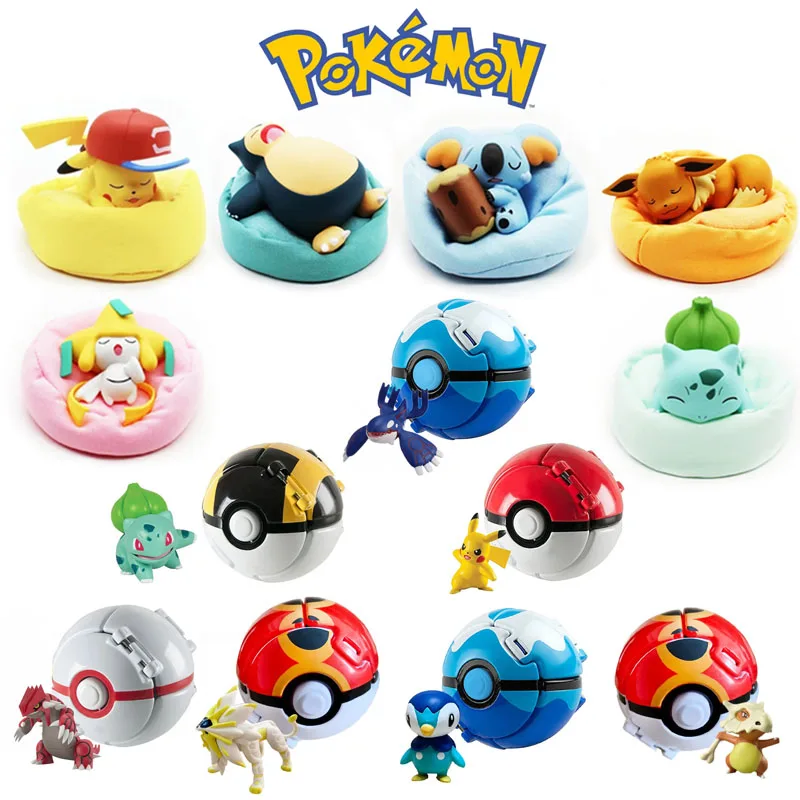 Pokemon Schlafpuppen Geschenke / Ballspielzeuge Pikachu Bulbasaur Eevee Snorlax Jirachi Komala PVC Anime Figuren Kawaii Spielzeuge