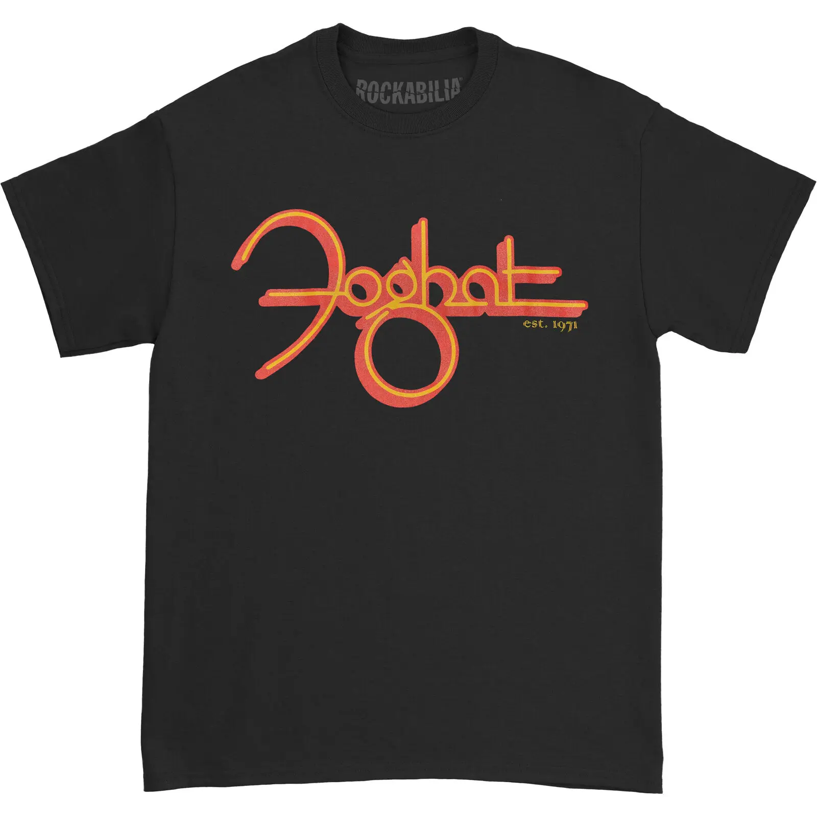 Men'S Foghat Yellow And Red Logo T Shirt Small Black