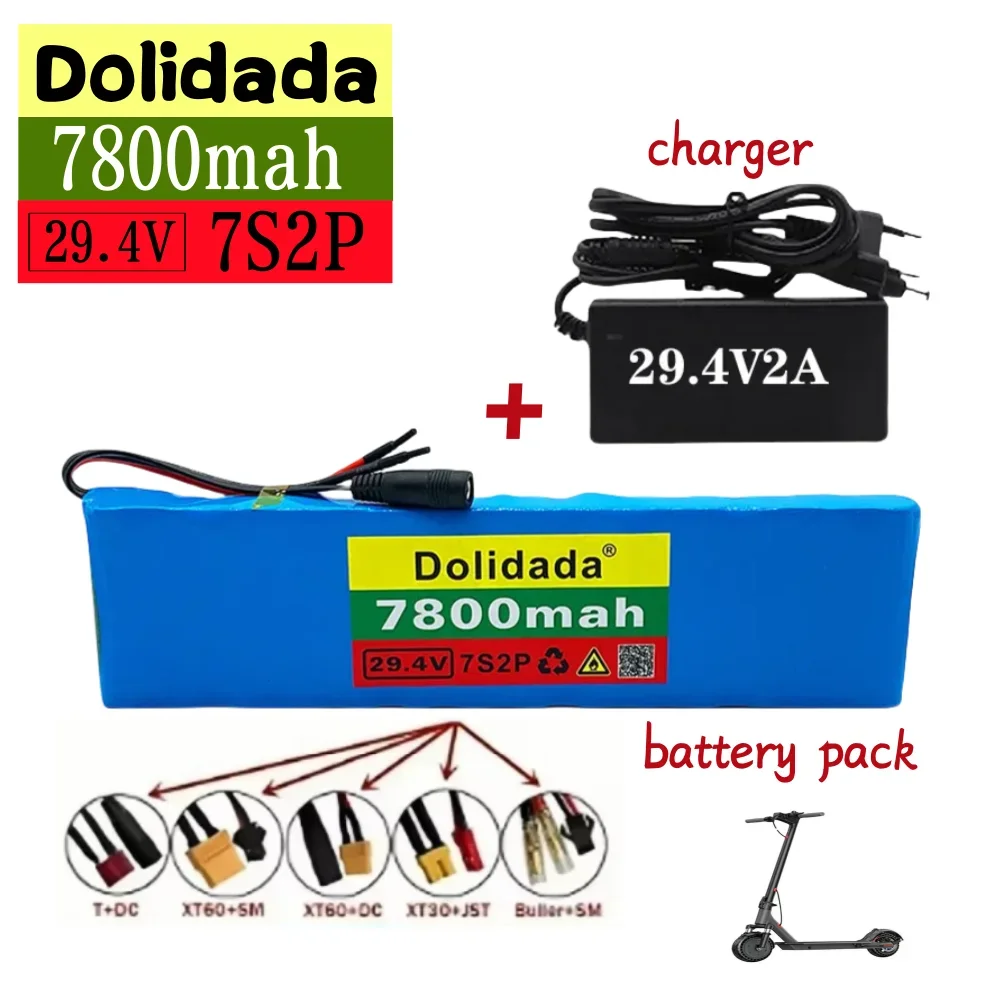 NEW 7S2P battery pack 29.4V 7800mAh Li ion battery with 20A balance BMS electric bicycle scooter with charger for sale