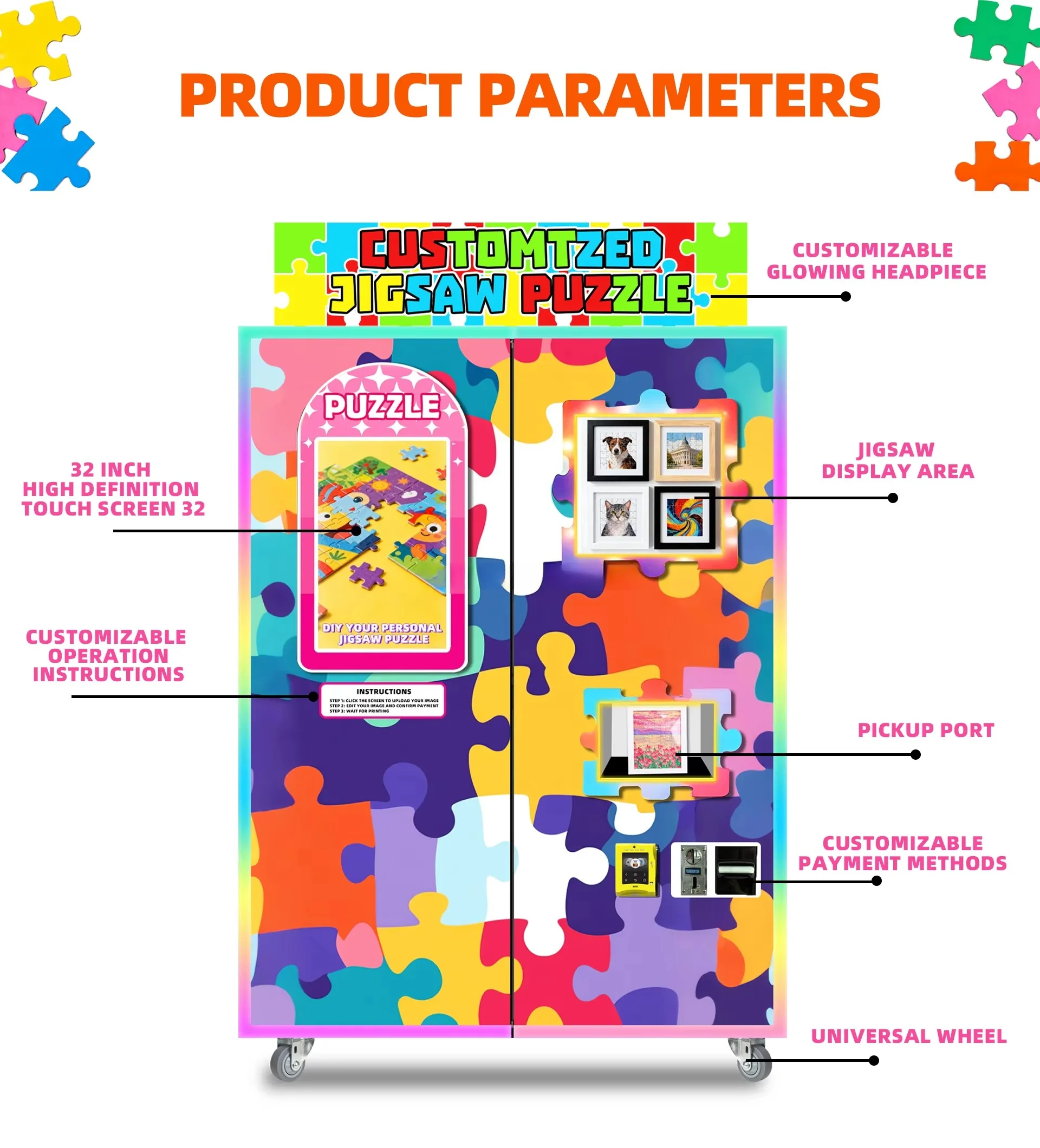 OEM/ODM Carnivals Vending Machine Makes Jigsaw Puzzles Customizable Appearance Festival Jigsaw Puzzle Vending Machine