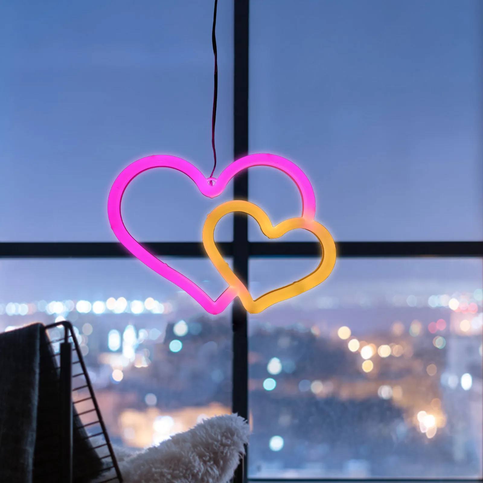 

Double Heart Neon Sign Light LED Lamp USB Powered Pink Heart Shaped Ambient Neon for Valentine's Day Wedding Party Bedroom Decor