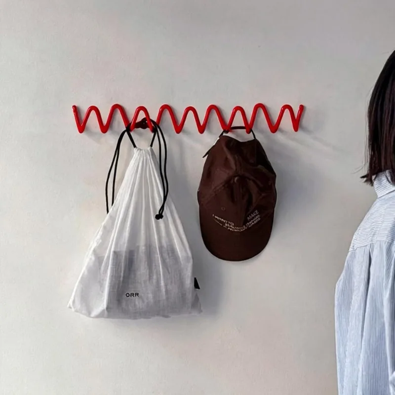 Simple Wall Clothes Hanger Creativity Wave Shape Iron Multiple Hooks Entryway Wall Hanger Hats Modern Home Storage Organization view 3