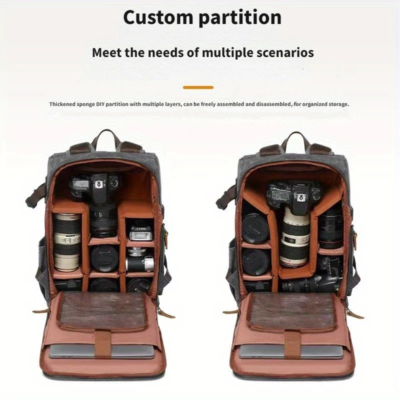 Waterproof retro batik canvas photography backpack with USB interface suitable for 16-inch laptop bag camera bag SLR drone bag.