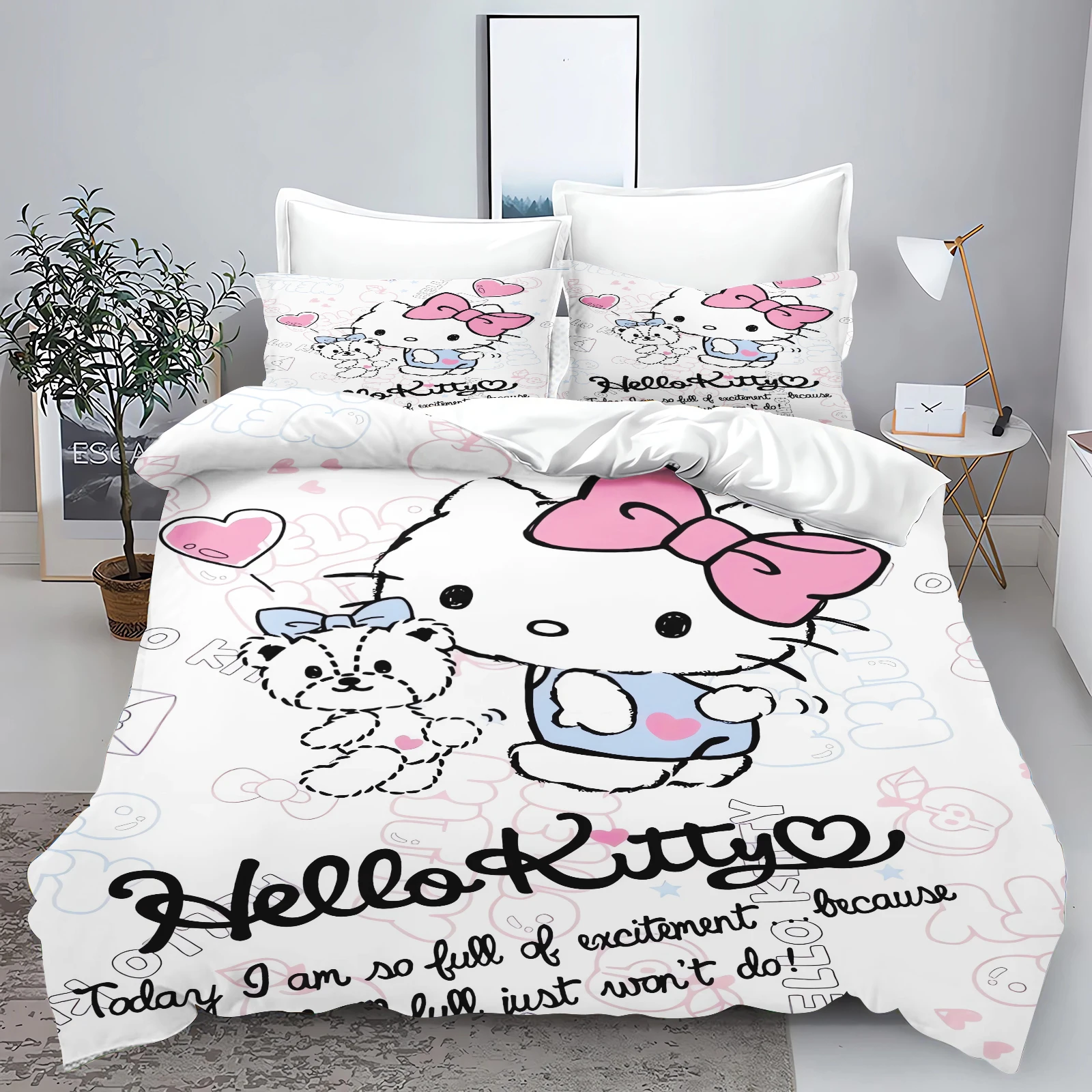 Sanrio Hello Kitty Quilt Cover 100% Polyester New Design 3D Cute Print Decor Comfortable Set Teenager Children Soft Bedding