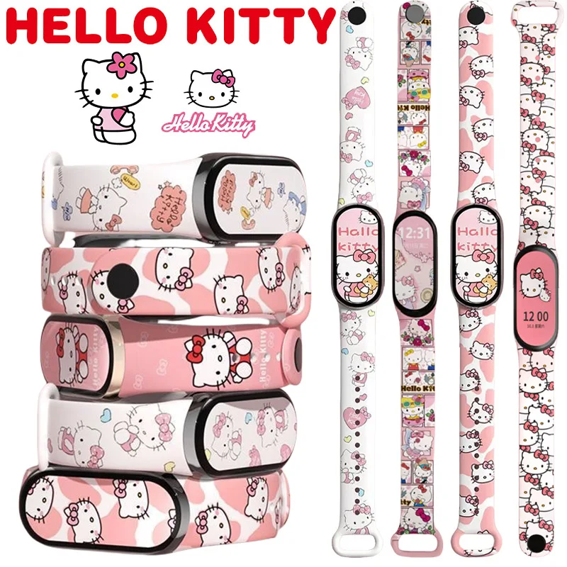 Sanrio Hello Kitty Silicone Strap for Xiaomi Mi Band 7 6 5 4 Bracelet Wrist Miband 3 2 1 NFC Sport Replacement Cute Watchbands