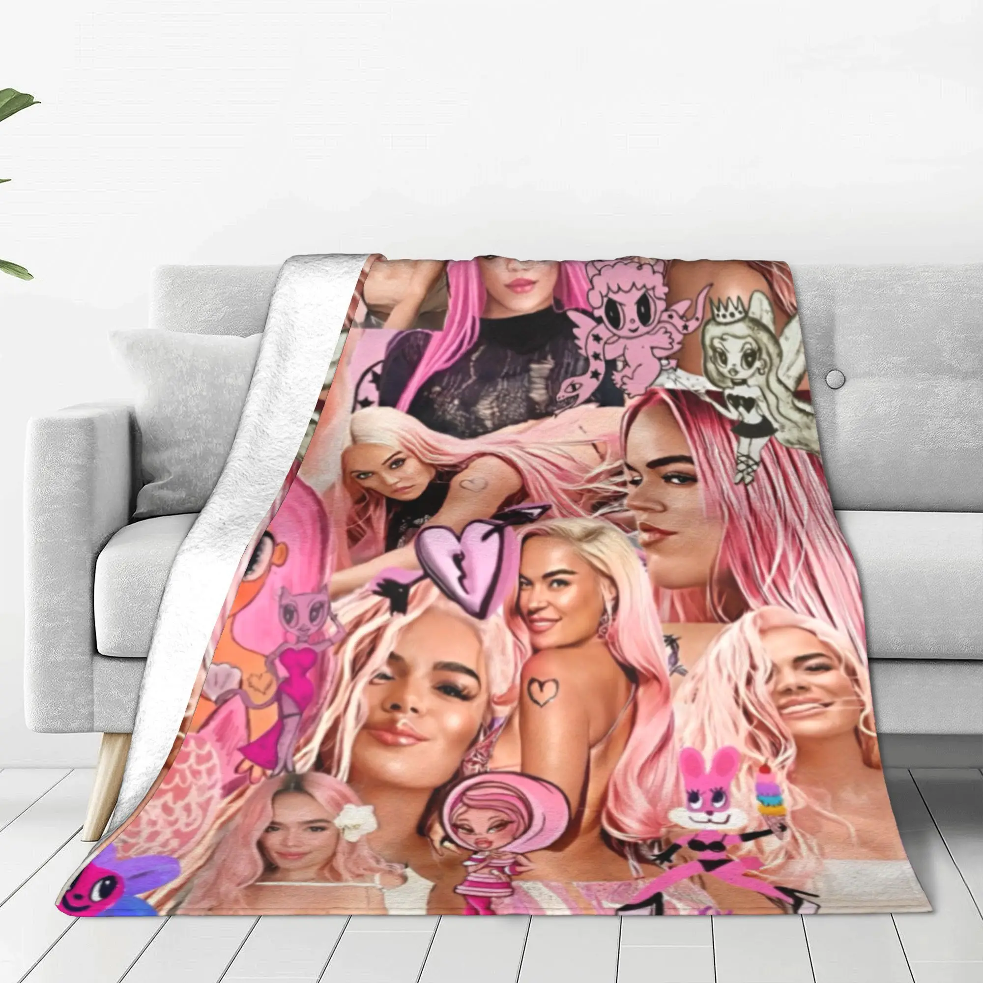 Karol G Singer Music Columbia Pink Blankets Fleece Art Music Lightweight Thin Throw Blankets for Car Sofa Couch Bedroom Quilt