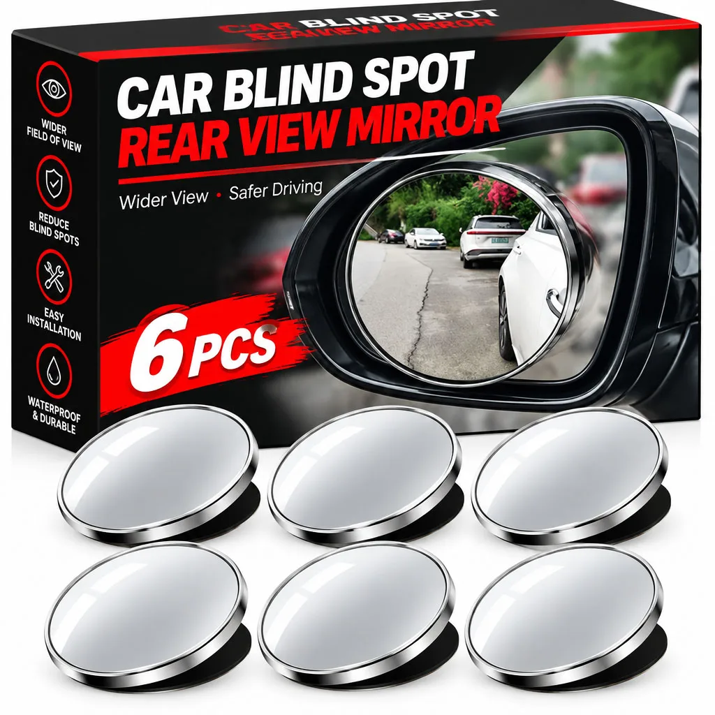 Convex Blind Spot Mirror Adjustable 360 Rotation Wide Angle View HD Glass Universal Car Parking Safety Aid Truck SUV Side Mirror