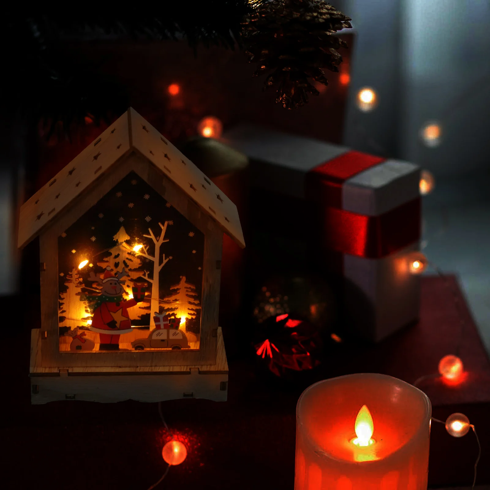 

Christmas Themed House Decor Glowing Wood nament Desktop Adorn Xmas Party Home Bar Restaurant Shop Christmas Scene