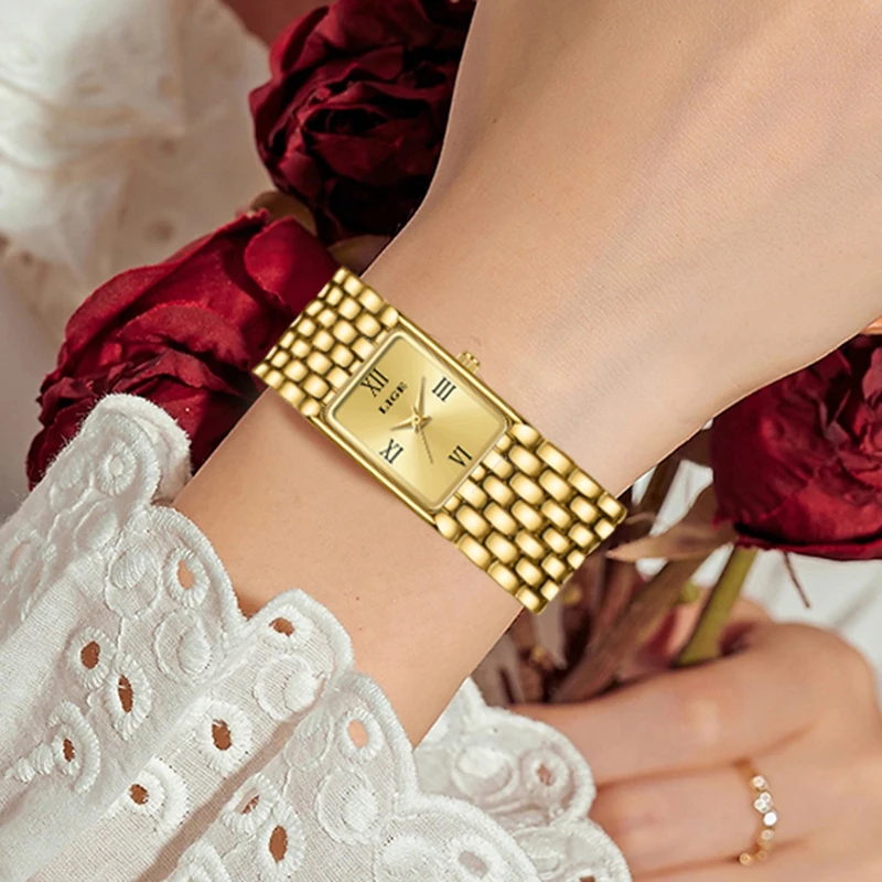 2025 LIGE New Watches Women Fashion Casual Luxury Gifts Womens Waterproof Square Dial Steel Belt Quartz Wrist Watch reloj mujer