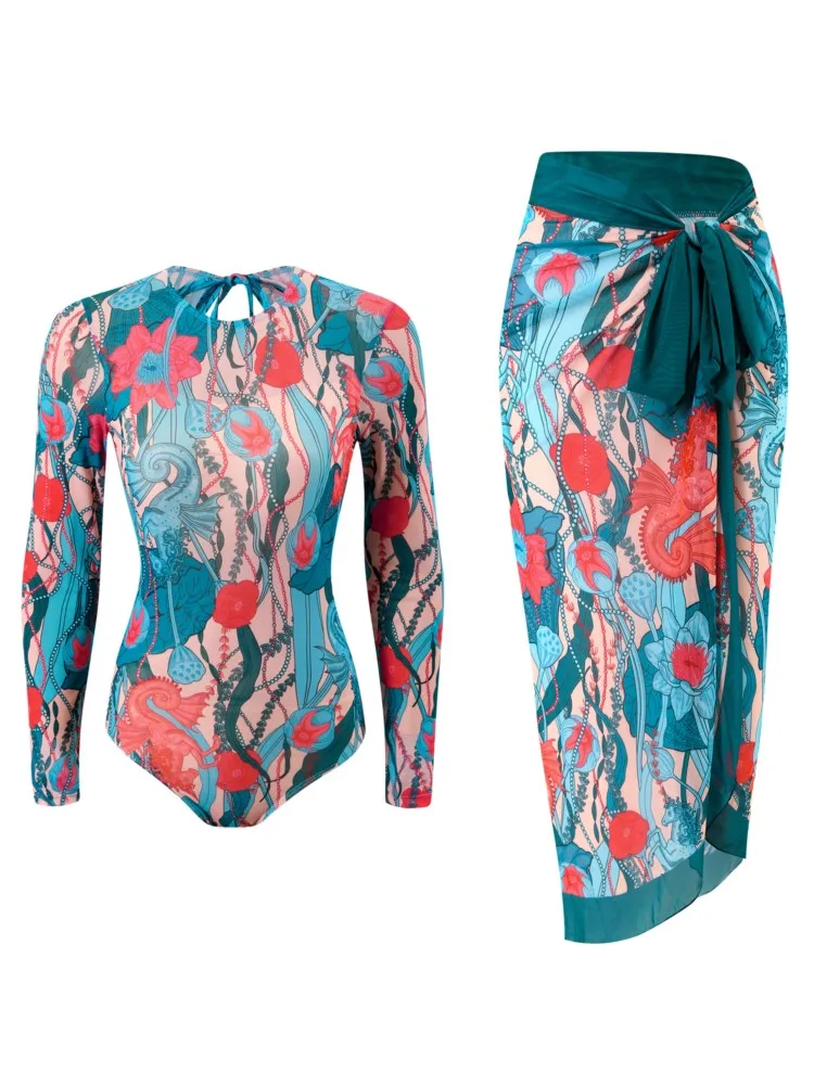 شبكة ريترو بيكيني مطبوعة موضة ملابس السباحة والتستر مع تنورة ضيقة المرأة ضمادة الصيف الشاطئ الفاخرة أنيقة 2026