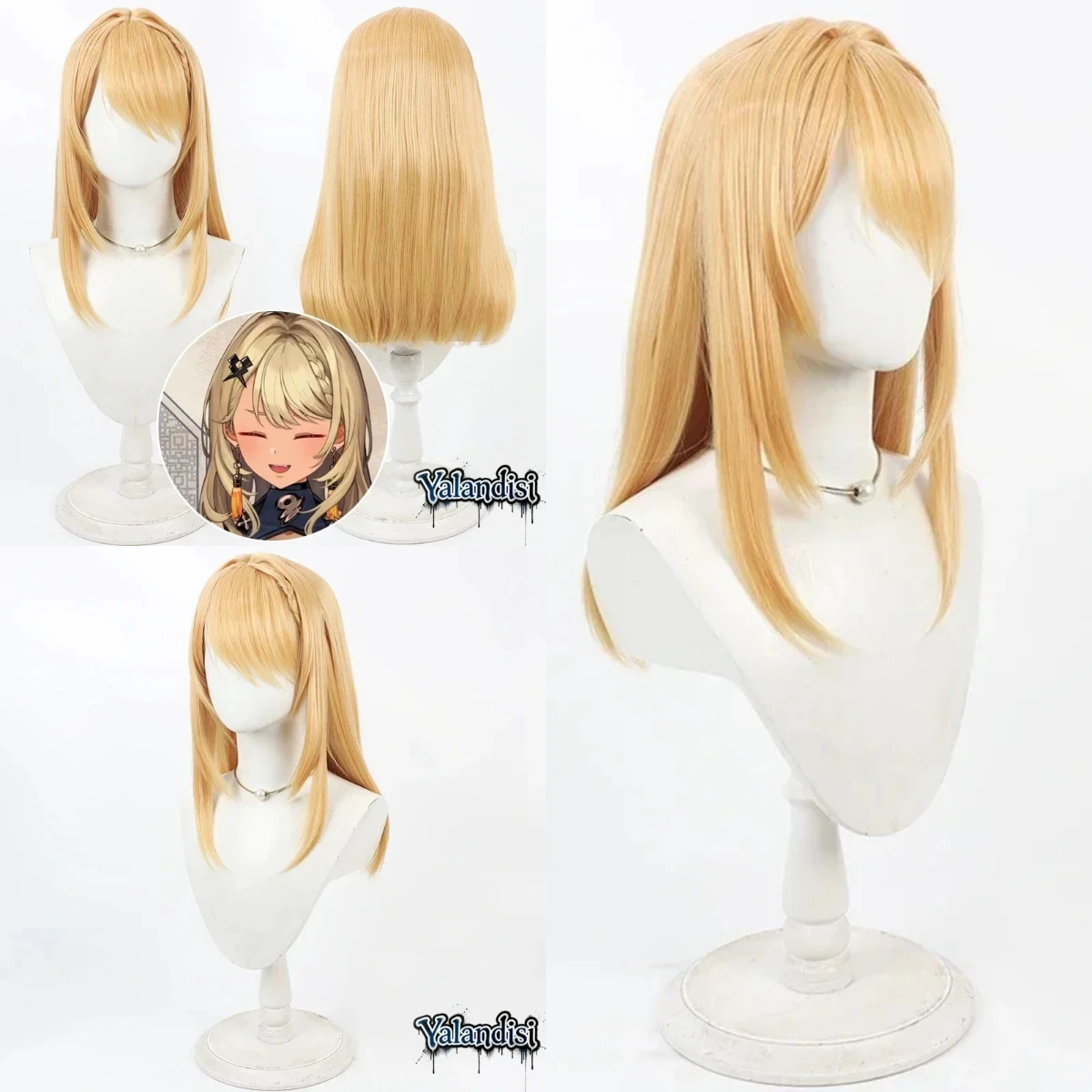 Yalandisi&Virtual YouTuber Kaminari Qpi Kaminari Kyuupi Cos Cosplay Wig Halloween Party Prop Synthetic Hair Heat Resistant Fiber