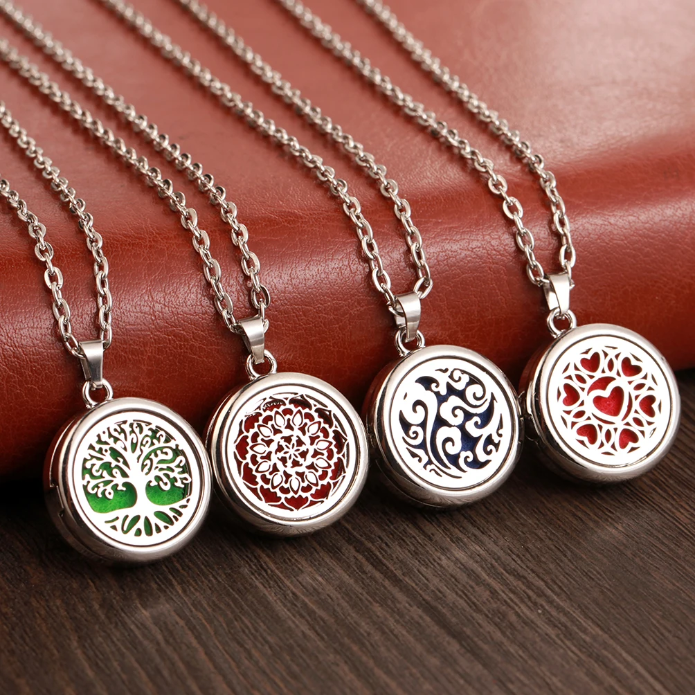 New Tree Of Life Aromatherapy Necklace Stainless Steel Essential Oil Diffuser Amulet Perfume Locket Pendant Women Jewelry Gift