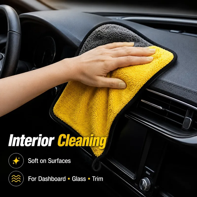 1/3/5/10PCS Yellow Car Wash Towel Thickened Microfiber Cleaning Dry Cloth Absorbent Auto Detailing Towel 30x30cm 30x60cm