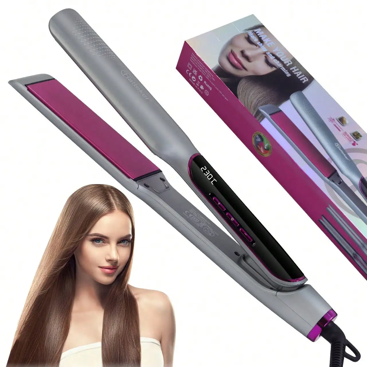 Hatteker Hair Straightener Curling Iron Hair Salon Hair Electric Splint Hair Puller Curling And Straightening Dual-Purpose Perm Cross-Border