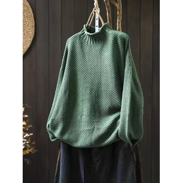 Loose Large Size Casual Cotton Knitted Sweater f High Collar Overhead Autumn Winter New Sle Women's Faion Comfortable ...