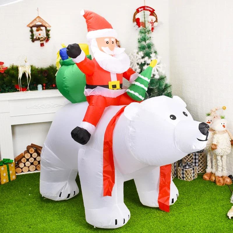 2.1M LED Polar Bear Inflatable Santa Claus Growwing Riding Polar Bear Inflatable Doll Outdoor Garden Christmas Decor