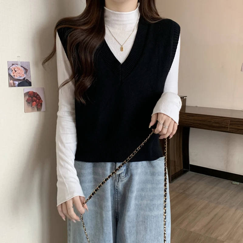 Gilet tricoté ample pour femmes, grande taille, vêtements d'intérieur v-ne, T-irt, haut d'automne, vêtements d'extérieur polyvalents