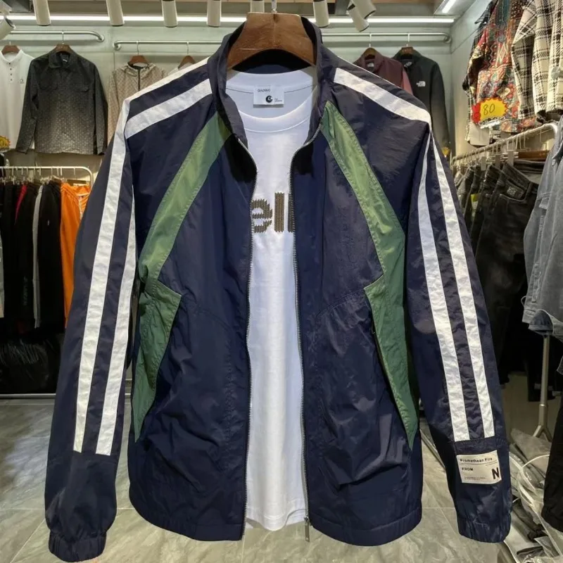 

Man Jacket Long Sleeved ZipperYouth Coat Spring Summer New Men Sunscreen Workwear Stand-up Collar Zipper Blocking Thin Leisure