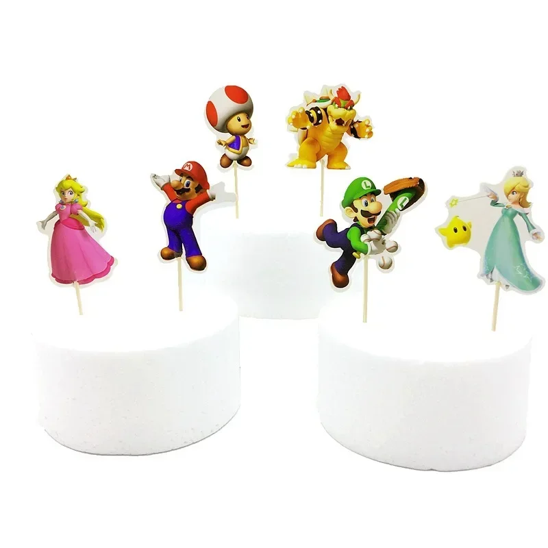 Toppers de gâteau Super Mario Chi pour enfants, drapeaux d'anime, décoration pour garçons, fournitures de fête d'anniversaire, dessin animé, cadeau de révélation de douche de bébé