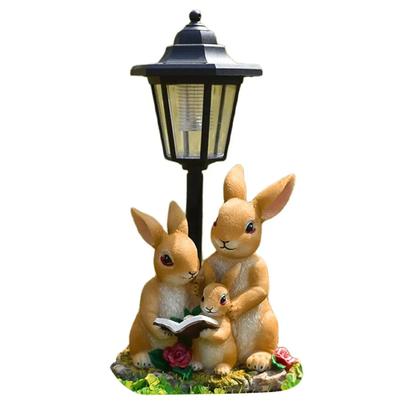 

Vintage Solar Hexagonal Garden Lamp Cute Resin Rabbit Family Animal Home Courtyard Ornament Shop Atmosphere Decor