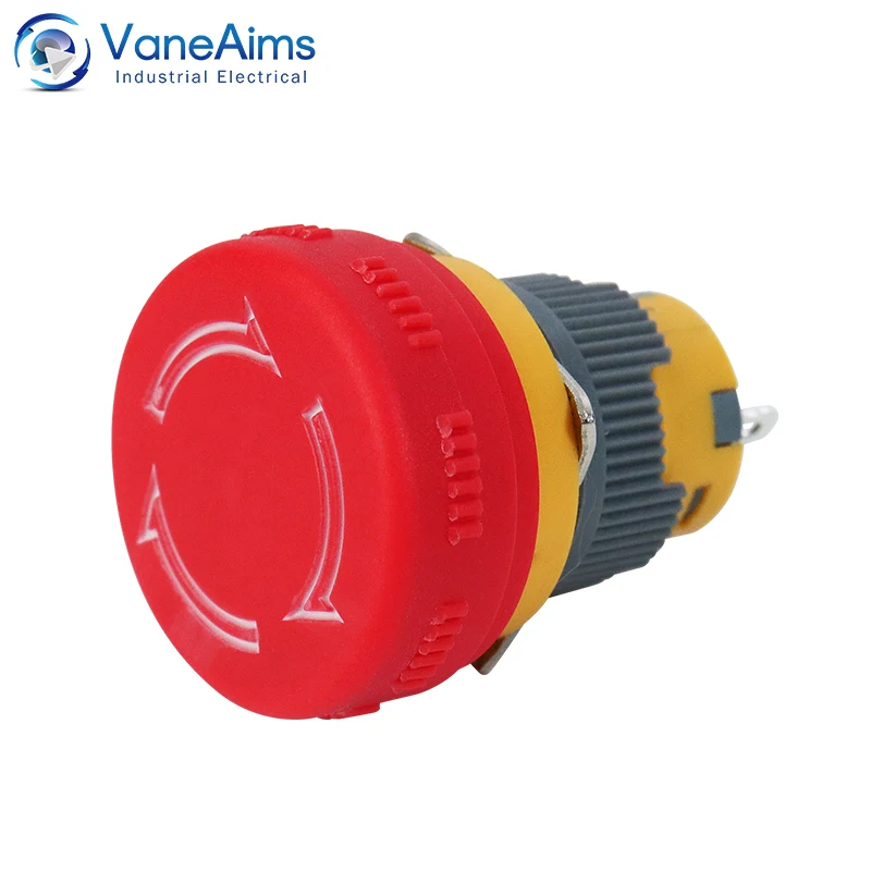 16mm Plastic Emergency Stop Switch VaneAims 1NO1NC Latching Self-locked Red Mushroom Head Push button switch Electrical Control