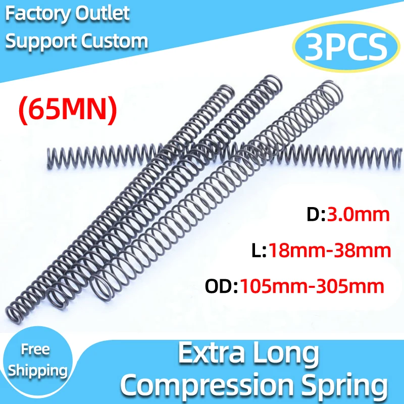 

Creamily 3PCS Wire Diameter 3.0MM Compression Spring Extended Extra Long Pressure Springs 65Mn Spring Steel Length 105-305mm