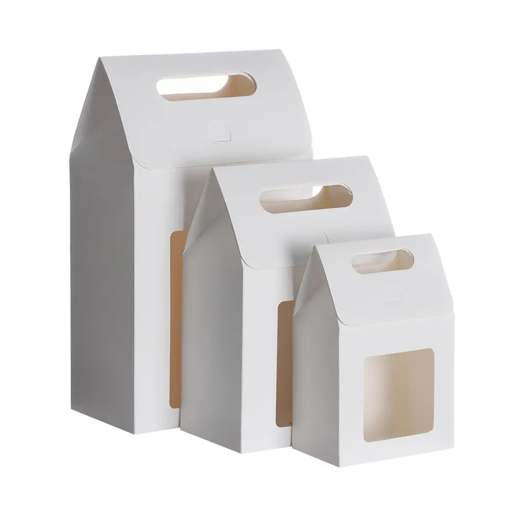 6Pcs Transparent Window Kraft Paper Bags For Wedding Birthday Baptism Home Party Candy Gift Packaging Box Baking Takeaway Bag