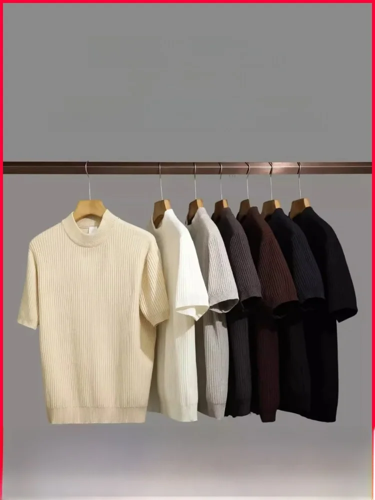 

Мужской повседневный вязаный свитер с круглым вырезом и коротким рукавом из мягкого полиэстера, модная городская молодежная одежда