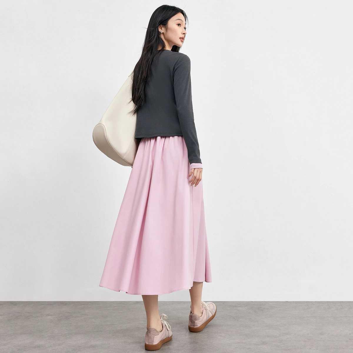 SRNTUBILA Elegant Skirt Sets Women Waist V-neck Fake Two-piece Tops 2025 Autumn A-line Skirts Casual Two-piece Set 153ZC2311