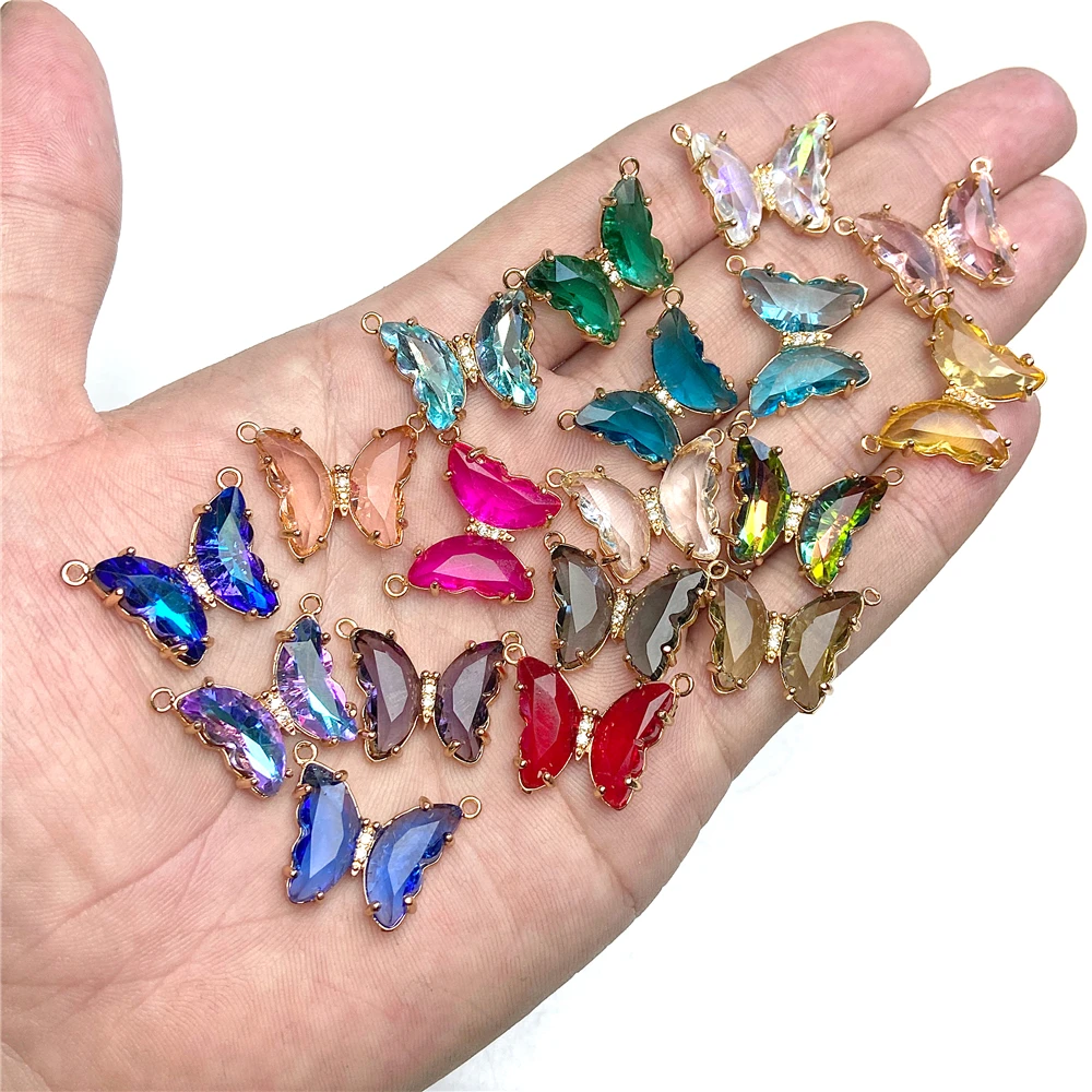 5pcs/lot Fashion Colorful Crystal Butterfly Pendant Glass Gradient Charms For Korean Women Necklace Choker Jewelry Accessories