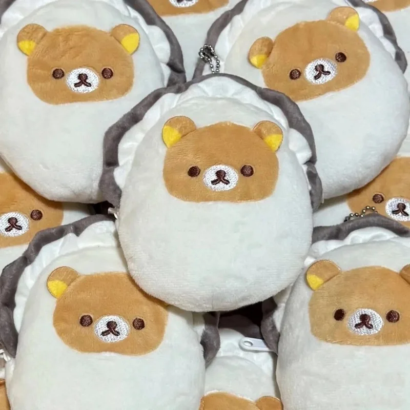 Bolsa de almacenamiento con cambio de ostra Rilakkuma de dibujos animados, colgante Kawaii, Mini muñeco de peluche para niña, paquete de auriculares, llavero, regalo de decoración