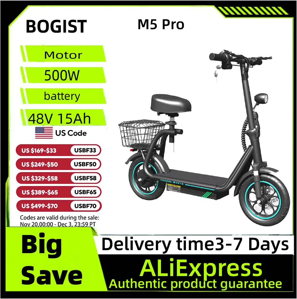 

Bogist M5 Pro Adult Electric Scooter City E-Scooter For Men 500W 48V 15AH Battery 12.5 Inch City Tires Escooter E-Scooter