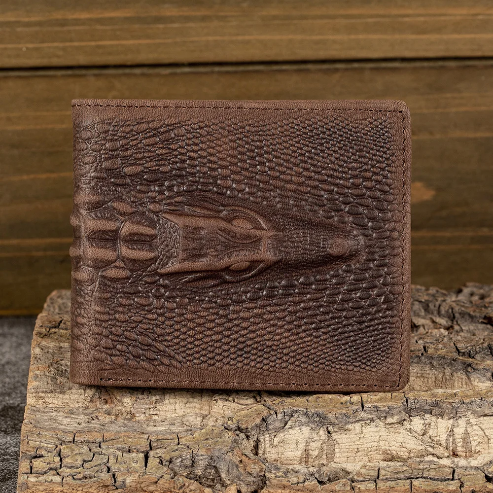 

Crazy Horse Leather Men's Wallet Horizontal Genuine Leather Money Clip Top Layer Cowhide Embossed Crocodile Head