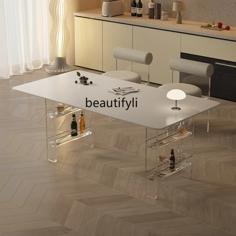 Creative Acrylic Stone Plate Dining Table Light Luxury Modern Simple Rectangular Dining Tables and Chairs Set