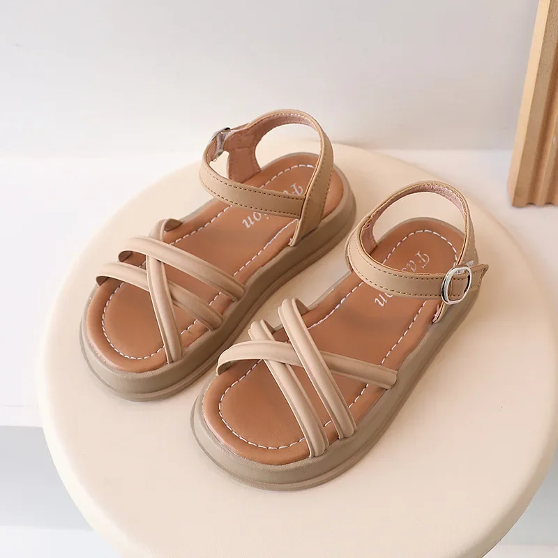 Girls’ Chic Roman Sandals 2024 Summer New Fashion Children‘s ’Soft Sole Anti Slip Fairy Beach Sandals Wear-resistant Dirt-proof